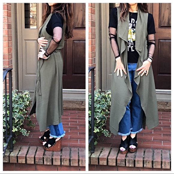 ✨LAST ONE ✨Olive sleeveless wrap duster - Picture 6 of 7